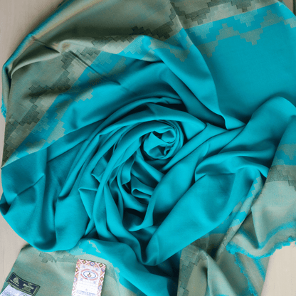 Hand Woven Pure Merino Wool Kullu Shawl - Blue - Bhuttico Shawls