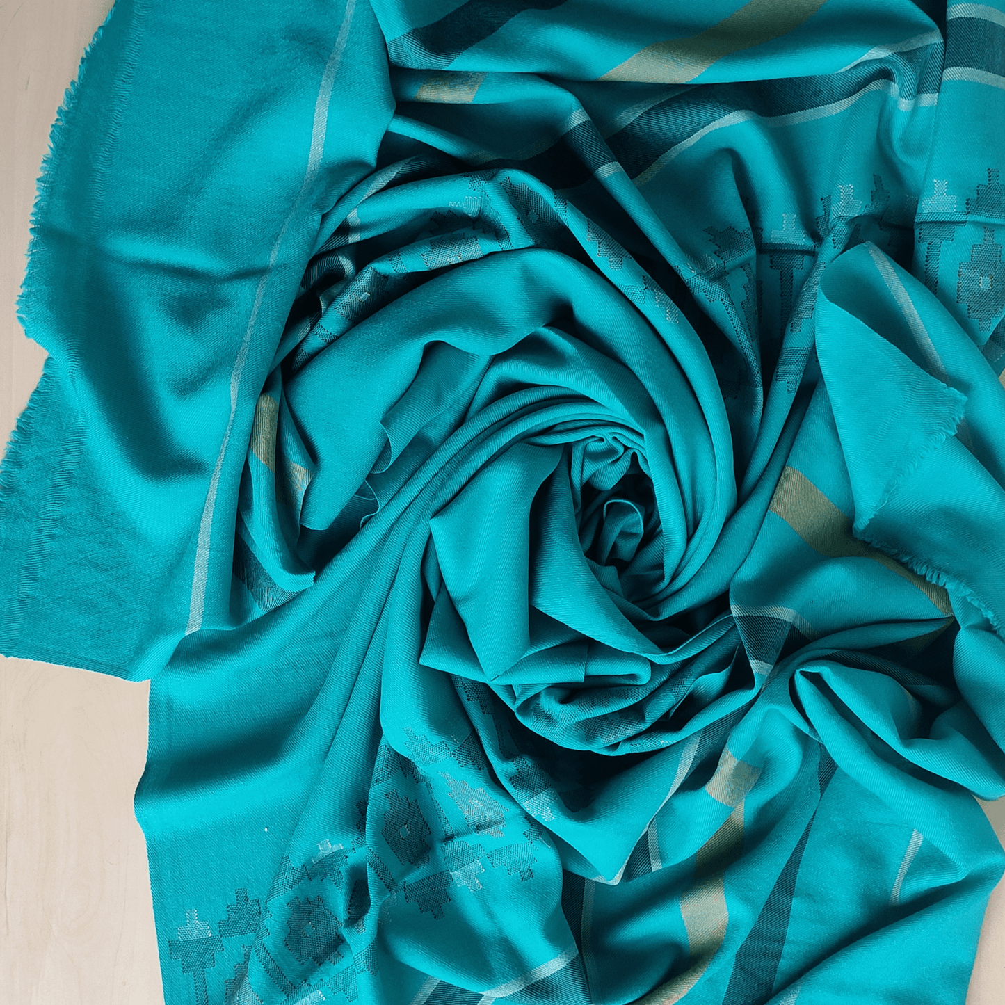 Hand Woven Pure Merino Wool Kullu Shawl - Blue - Bhuttico Shawls