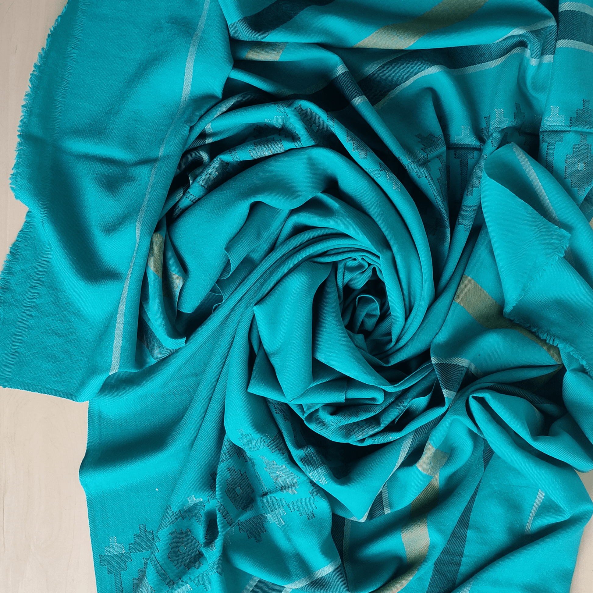 Hand Woven Pure Merino Wool Kullu Shawl - Blue - Bhuttico Shawls
