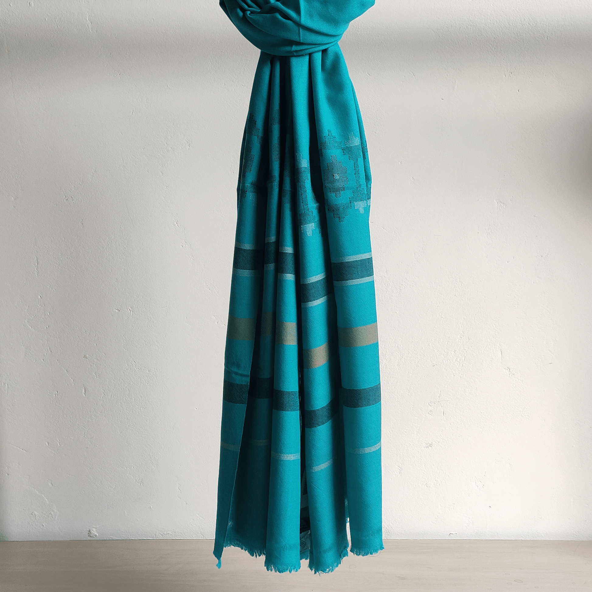 Hand Woven Pure Merino Wool Kullu Shawl - Blue - Bhuttico Shawls