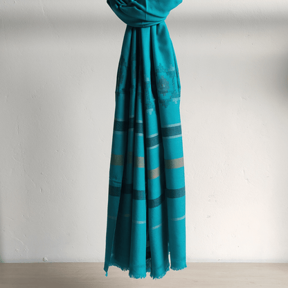 Hand Woven Pure Merino Wool Kullu Shawl - Blue - Bhuttico Shawls