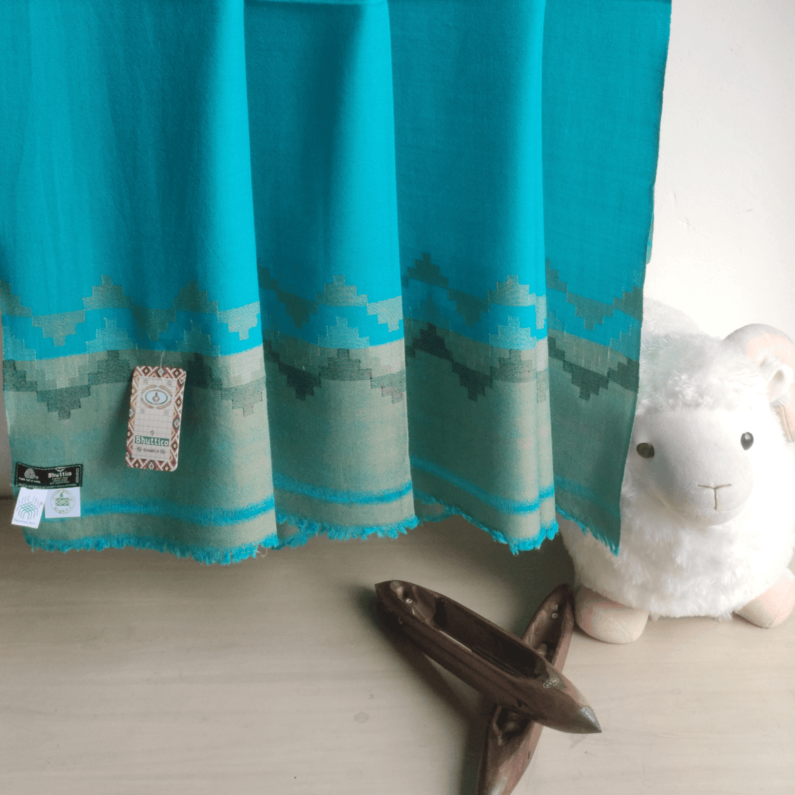 Hand Woven Pure Merino Wool Kullu Shawl - Blue - Bhuttico Shawls