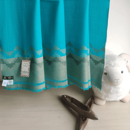 Hand Woven Pure Merino Wool Kullu Shawl - Blue - Bhuttico Shawls