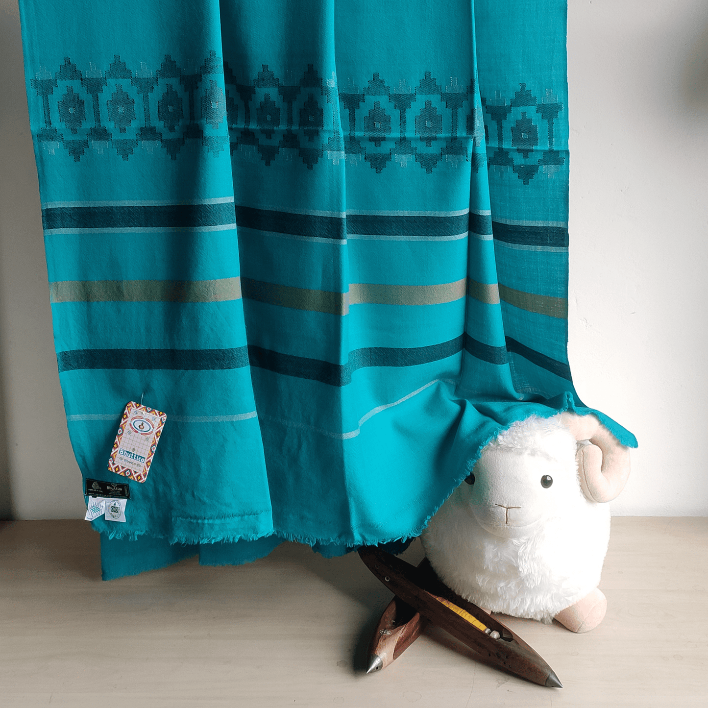 Hand Woven Pure Merino Wool Kullu Shawl - Blue - Bhuttico Shawls