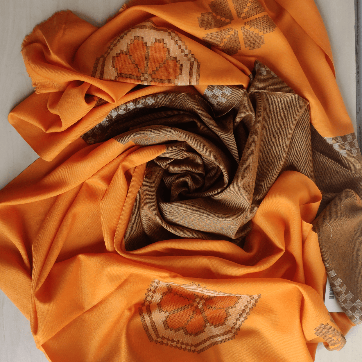 Hand Woven Pure Merino Wool Kullu Shawl - Orange - Bhuttico Shawls