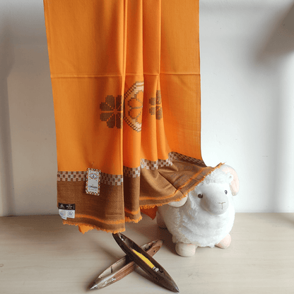 Hand Woven Pure Merino Wool Kullu Shawl - Orange - Bhuttico Shawls