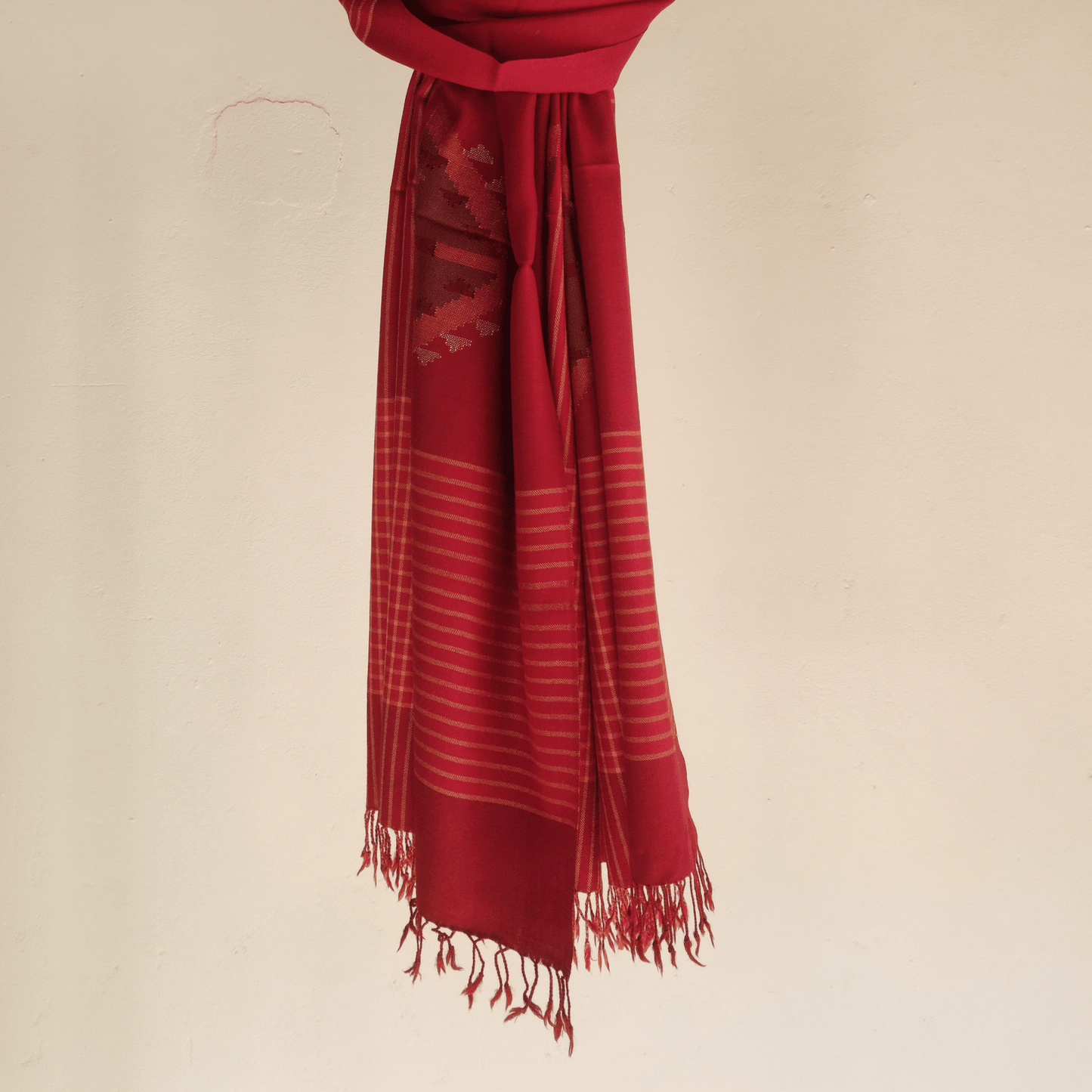 Hand Woven Pure Merino Wool Kullu Shawl - Red and Orange - Bhuttico Shawls