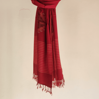 Hand Woven Pure Merino Wool Kullu Shawl - Red and Orange - Bhuttico Shawls