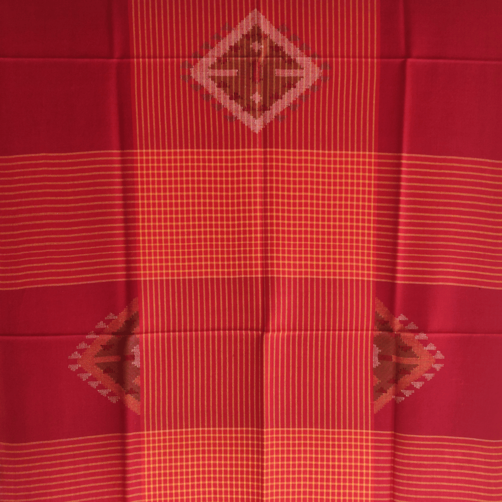 Hand Woven Pure Merino Wool Kullu Shawl - Red and Orange - Bhuttico Shawls