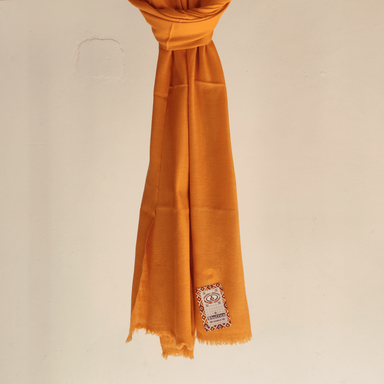 Hand Woven Pure Pashmina Kullu Stole (Mustard) - Bhuttico Shawls