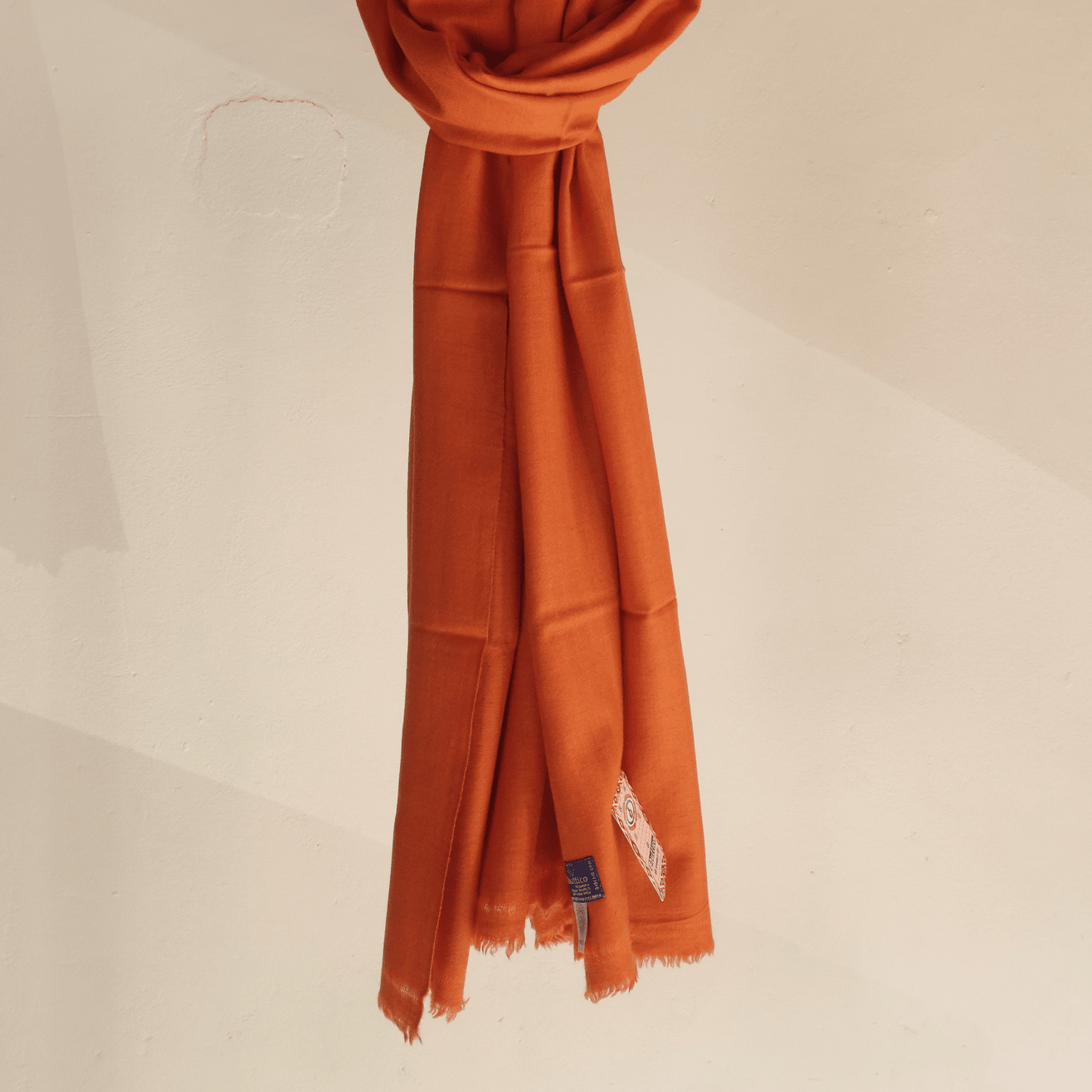 Hand Woven Pure Pashmina Kullu Stole (Orange) - Bhuttico Shawls