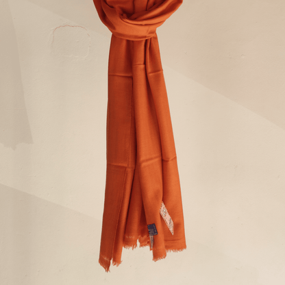 Hand Woven Pure Pashmina Kullu Stole (Orange) - Bhuttico Shawls