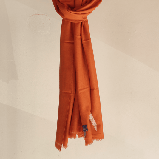 Hand Woven Pure Pashmina Kullu Stole (Orange) - Bhuttico Shawls