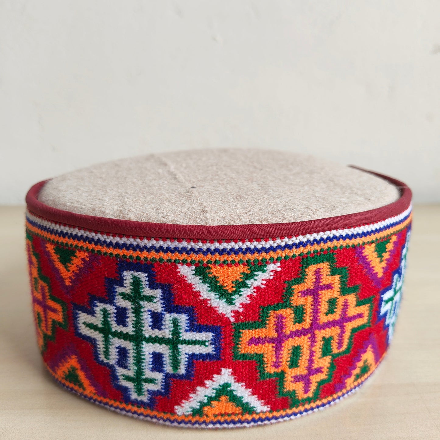 Handwoven colorful traditional Himachali cap - front view