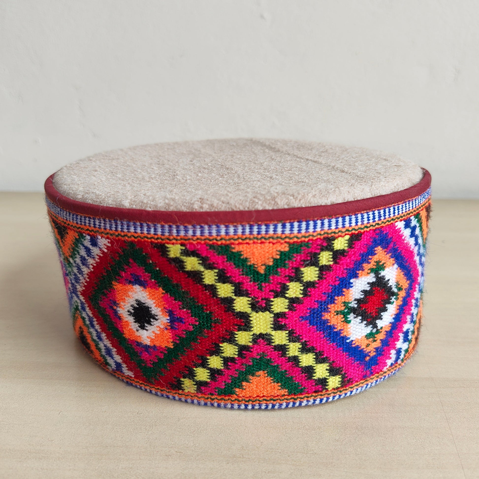 Handwoven colorful traditional Himachali cap - detail view