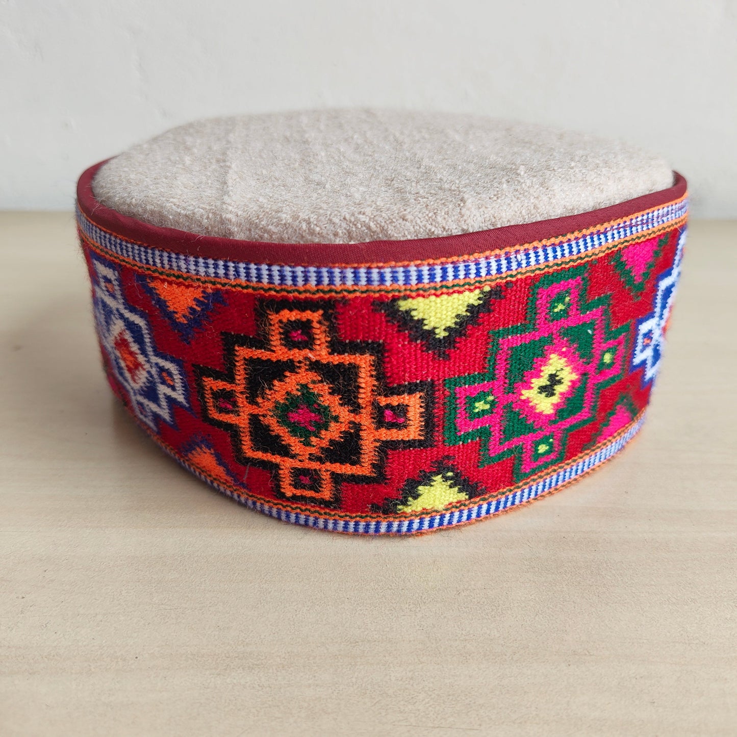 Handwoven colorful traditional Himachali cap - front view
