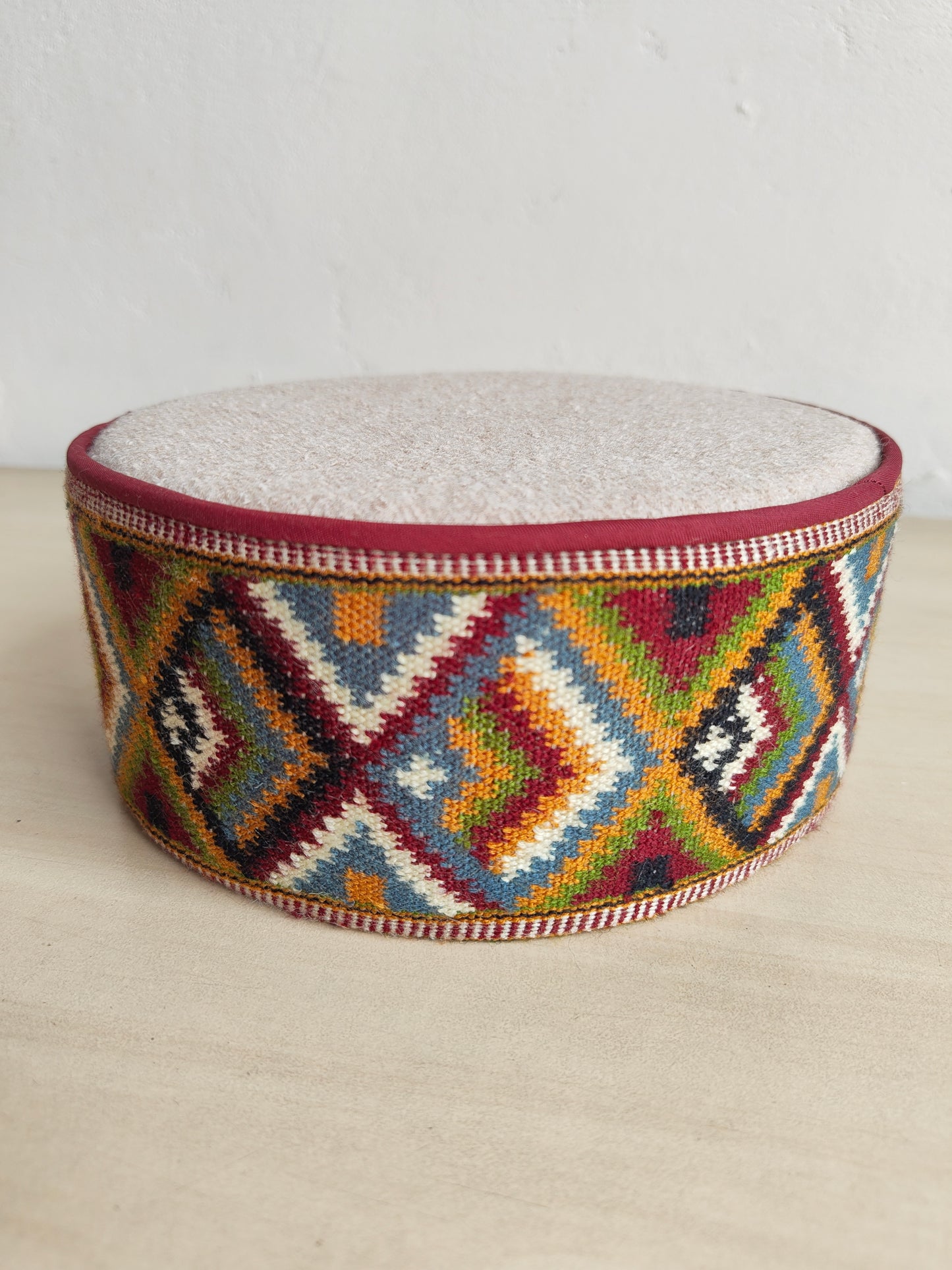 Handwoven colorful traditional Himachali cap - detail view