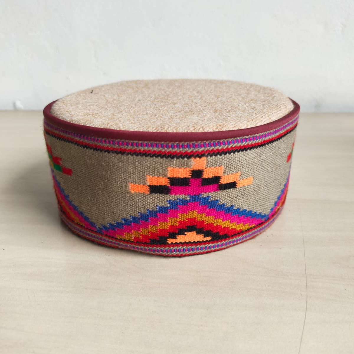 Handwoven colorful traditional Himachali cap - front view