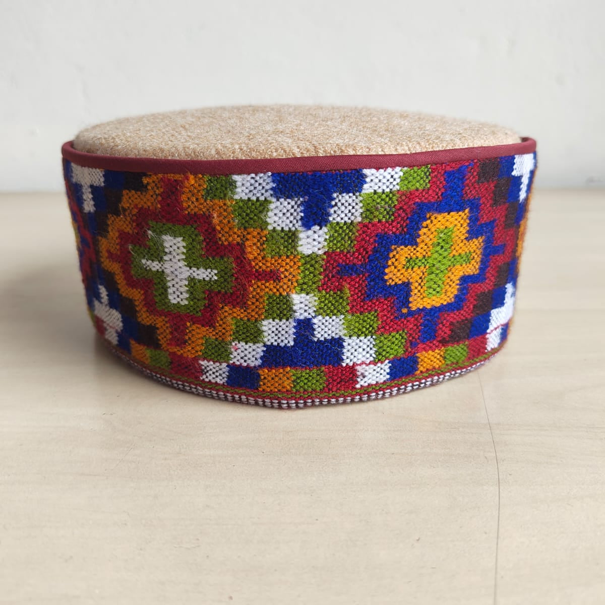 Handwoven colorful traditional Himachali cap - front view