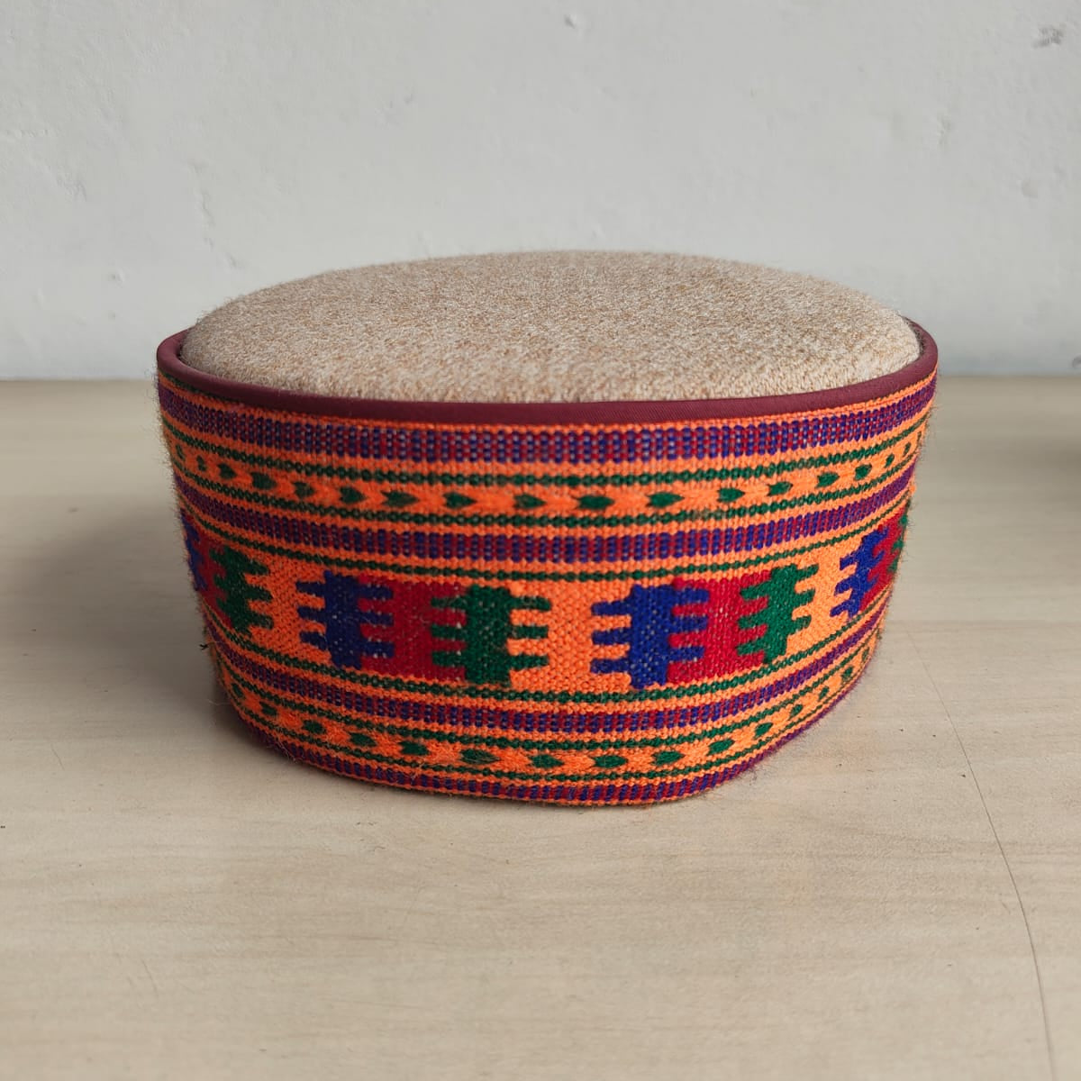Handwoven colorful traditional Himachali cap - front view