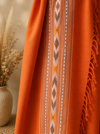 Handwoven Heritage Border Kullu shawl in pure merino wool - close-up texture