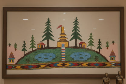 Handwoven wool wall art, Hilltop Sanctuary - detail view