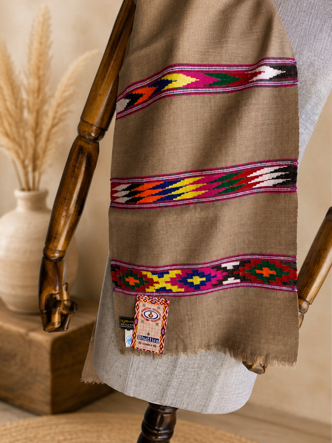 Handwoven pure merino wool Kullu muffler in dark grey - folded view