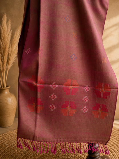 Handwoven pure merino wool Kullu stole in magenta - folded view