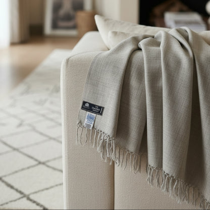 Handwoven men's Kullu shawl in polywool, grey - folded view