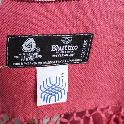 Handwoven polywool Kullu stole, pink - close-up texture