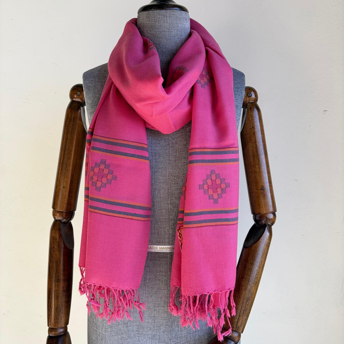 Hand Woven Pure Merino Wool Kullu Stole- Pink