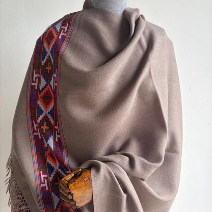 Traditional Kullu patti Merino Wool shawl- Taupe Grey