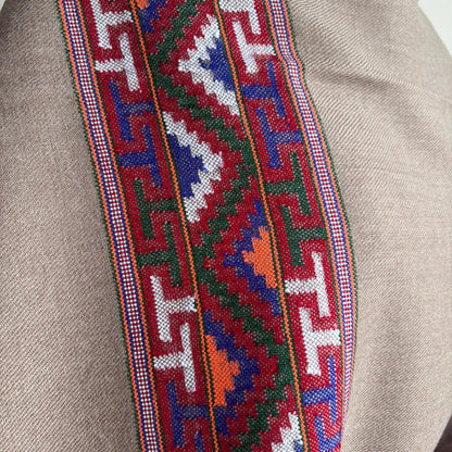 Traditional Kullu patti Merino Wool shawl-  Taupe Grey