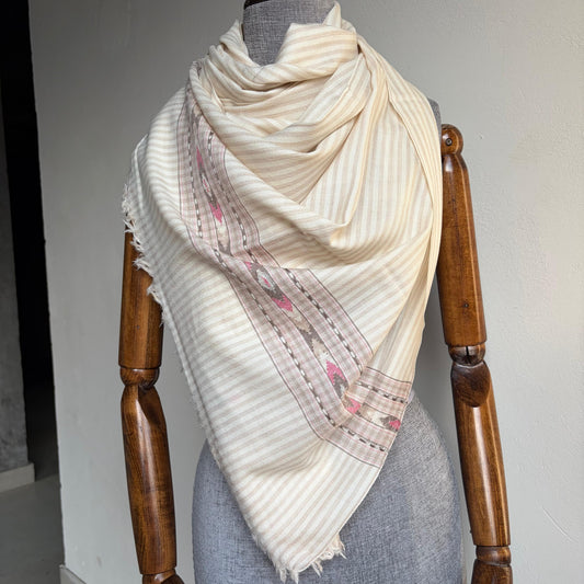 Handloom Pure Merino Wool Stole (off white and beige)