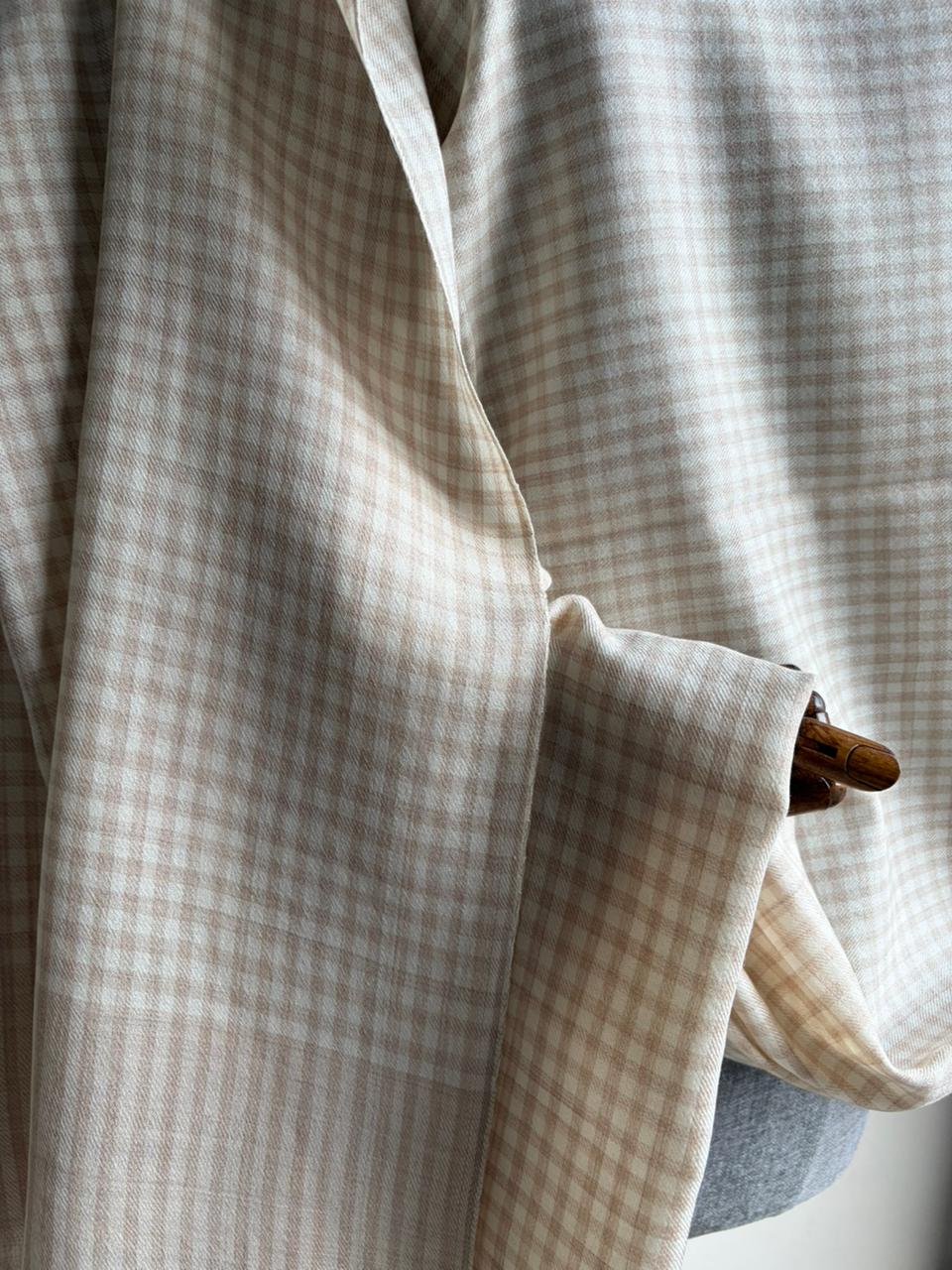 Handloom Pure Merino Wool Shawl (Beige and Cream) - Checked Design