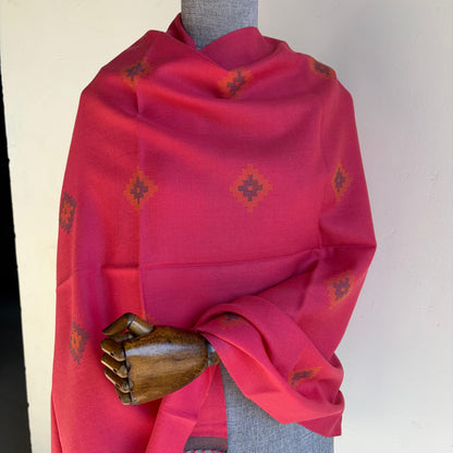 Hand Woven Pure Merino Wool Kullu Stole- Carrot Red
