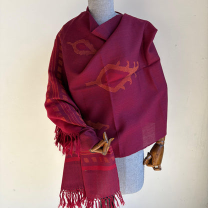 Hand Woven Pure Merino Wool Kullu Stole- Maroon