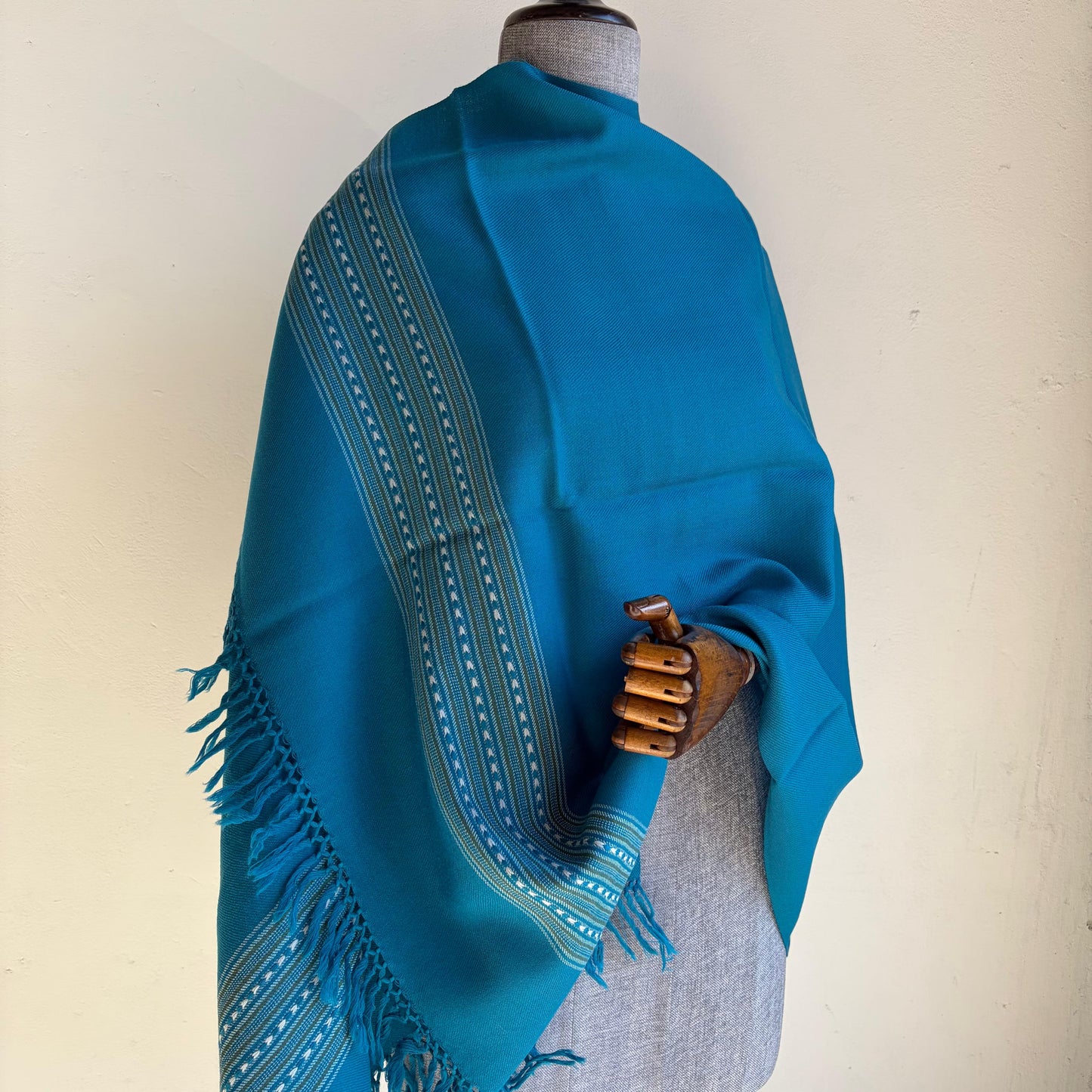 Hand Woven Pure Merino Wool Kullu Stole- Teal