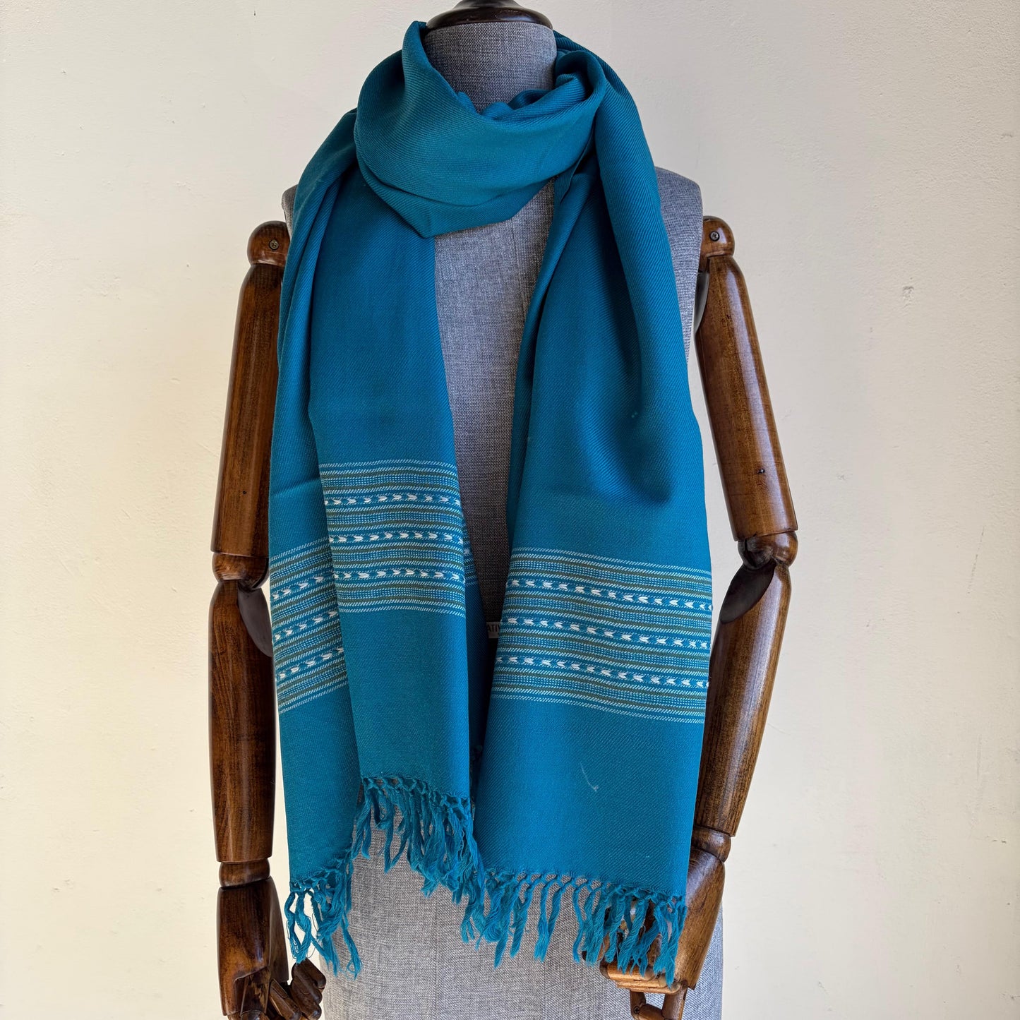 Hand Woven Pure Merino Wool Kullu Stole- Teal