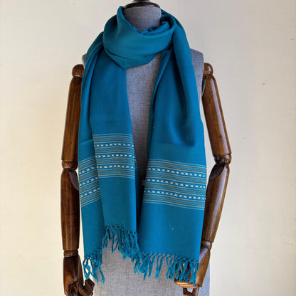 Hand Woven Pure Merino Wool Kullu Stole- Teal