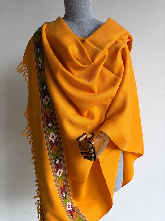 Handwoven Kullu Patti Polywool Shawl - Mustard